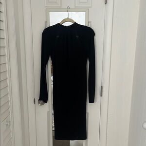 Alice + Olivia Black Long Sleeve Mock Neck Sheath Dress